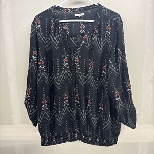 Maurices Geometric Floral Print Button Up Womens Blouse Top Size 3x V-Neck Boho